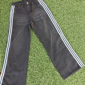 Men’s Black Wide Leg Jeans Side Stripe 30x35 Streetwear Baggy Denim